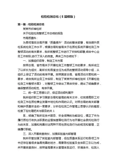 检验检测总结（5篇模版）