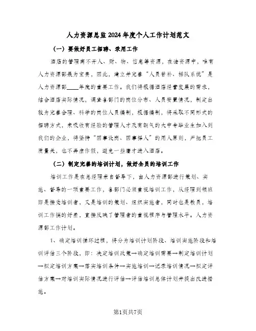 人力资源总监2024年度个人工作计划范文（三篇）