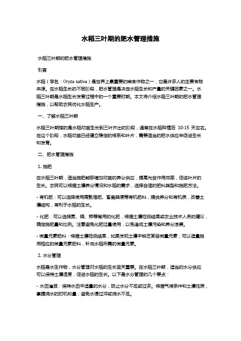 水稻三叶期的肥水管理措施