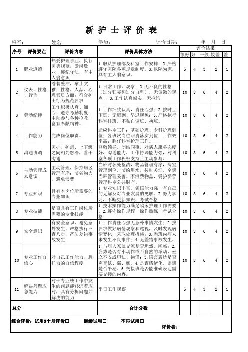 新护士评价表