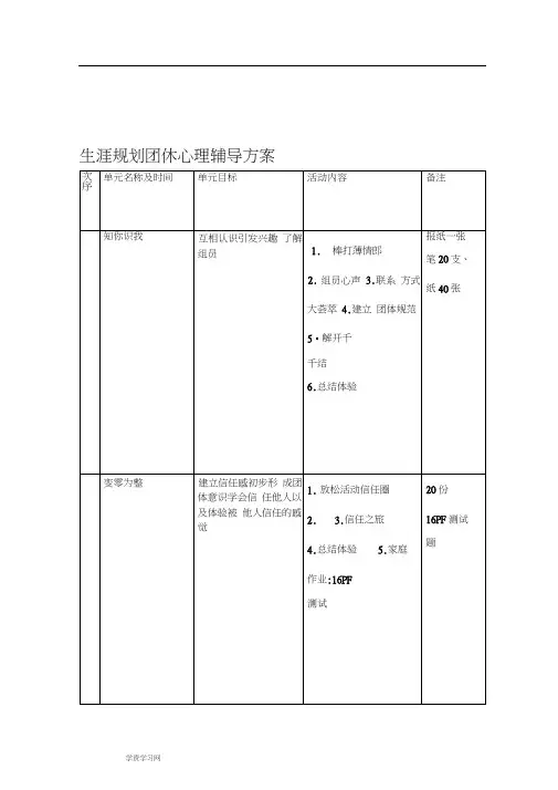 放飞梦想生涯规划团体心理辅导方案