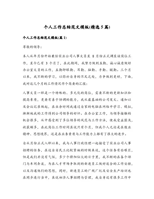个人工作总结范文模板(精选5篇)