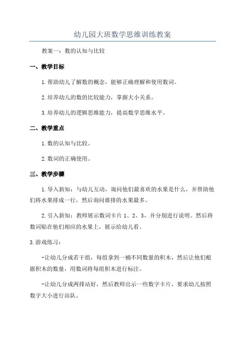 幼儿园大班数学思维训练教案