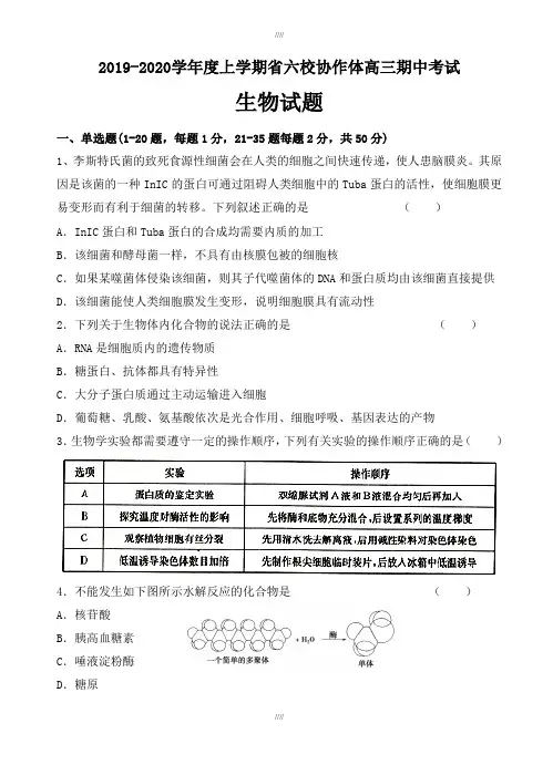 辽宁省六校协作体2019-2020学年高三上学期期中考试生物试题(有答案)(加精)