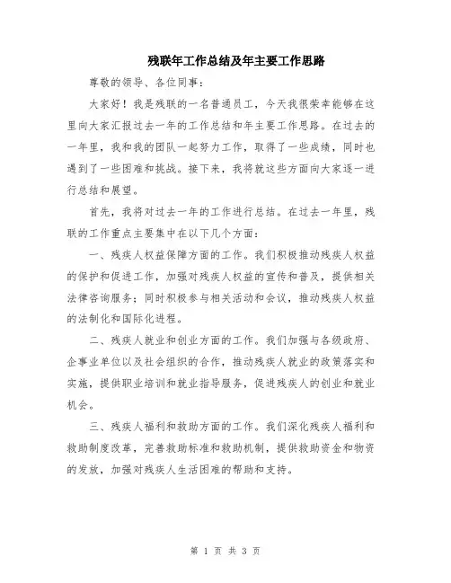 残联年工作总结及年主要工作思路