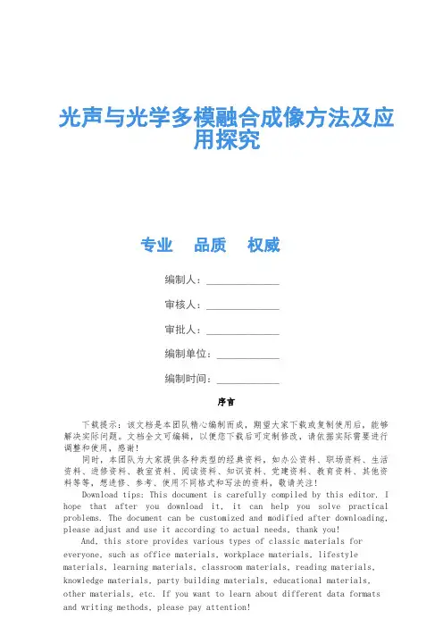 光声与光学多模融合成像方法及应用研究