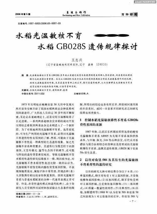 水稻光温敏核不育水稻GB028S遗传规律探讨