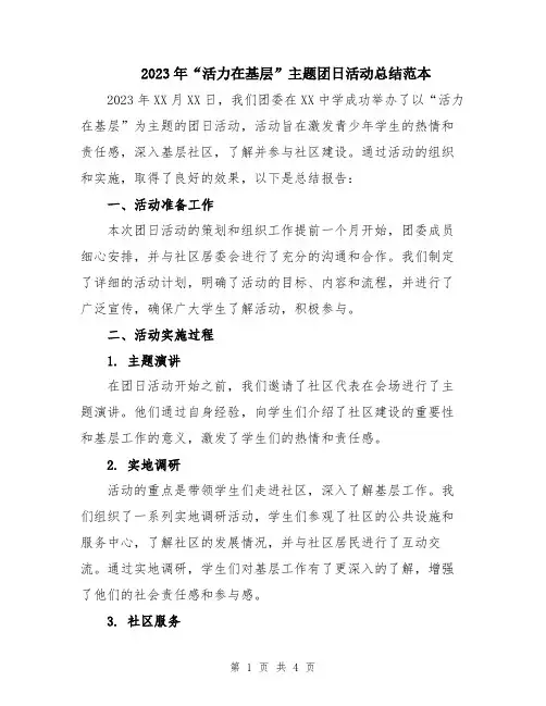 2023年“活力在基层”主题团日活动总结范本