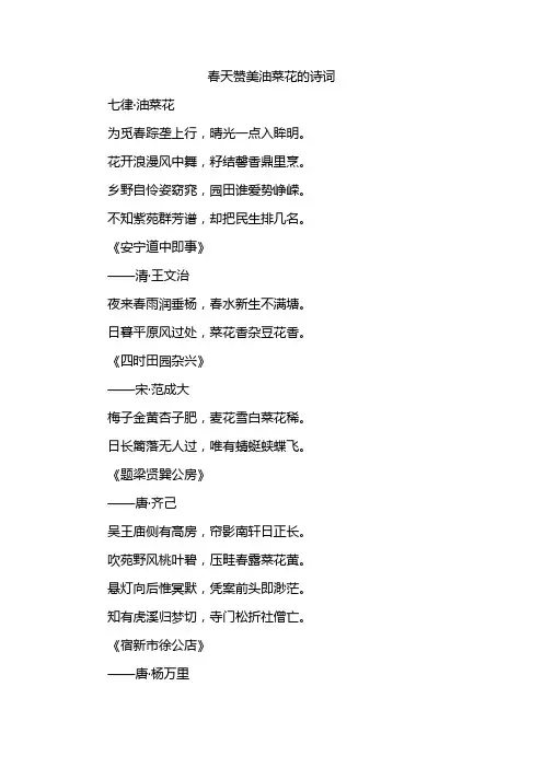 春天赞美油菜花的诗词