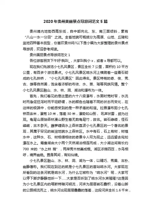 2020年贵州美丽景点导游词范文5篇
