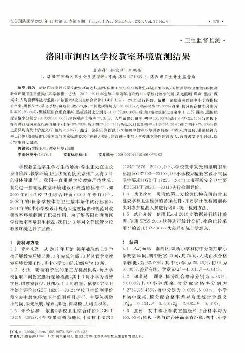 洛阳市涧西区学校教室环境监测结果