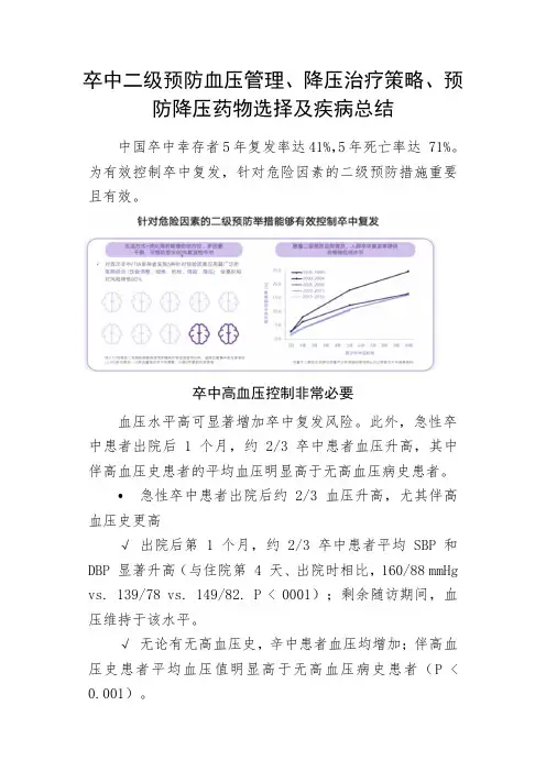 脑卒中二级预防血压管理、降压治疗策略、预防降压药物选择及疾病总结
