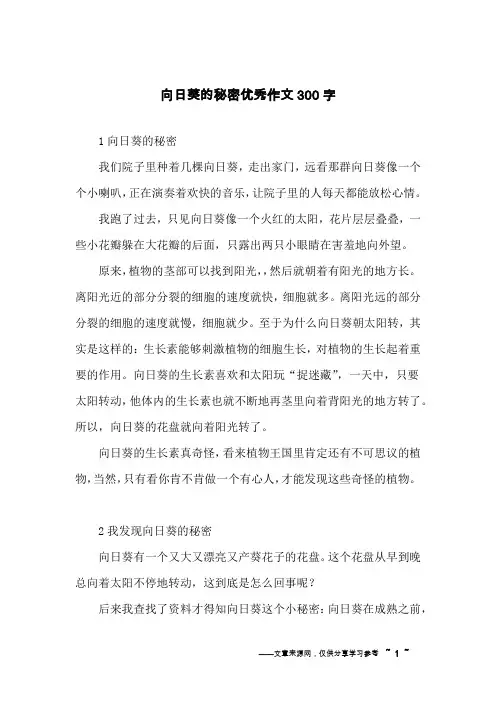 向日葵的秘密优秀作文300字