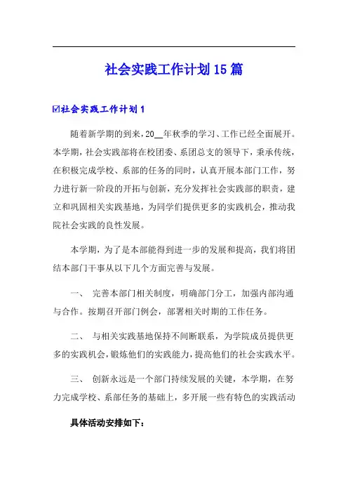 社会实践工作计划15篇