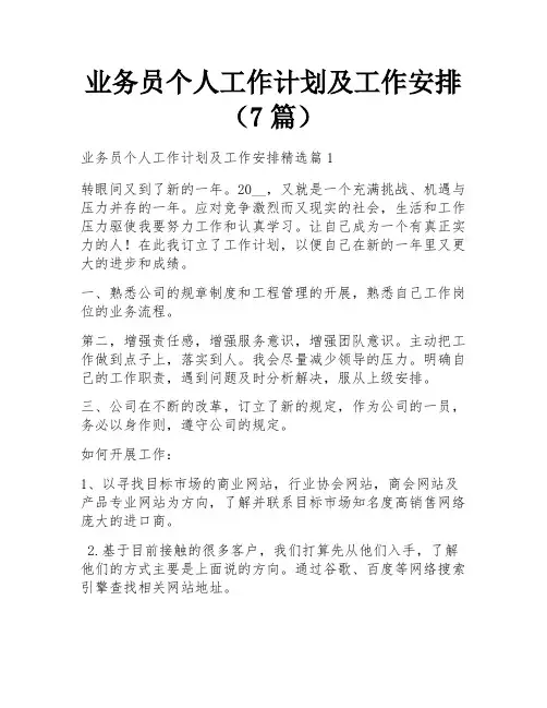 业务员个人工作计划及工作安排(7篇)