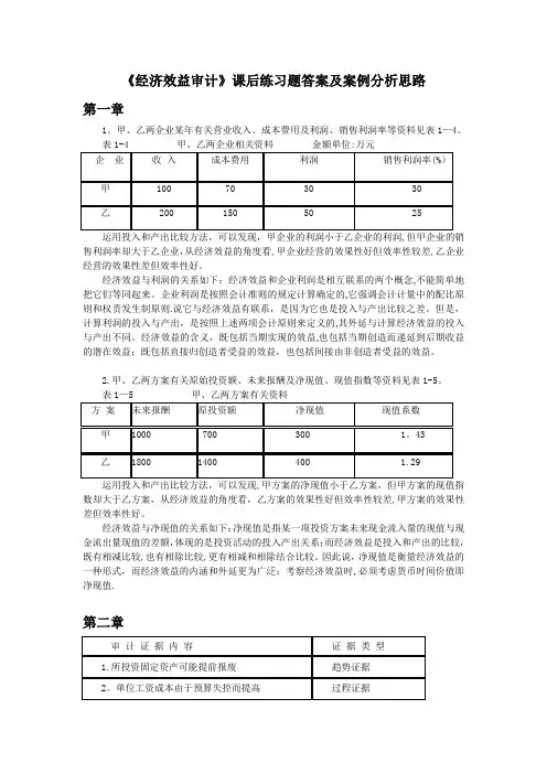 《经济效益审计》课后练习题答案及案例分析思路