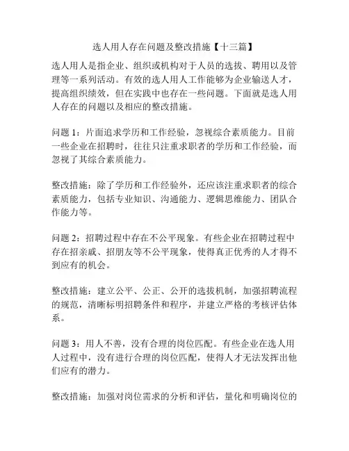 选人用人存在问题及整改措施【十三篇】