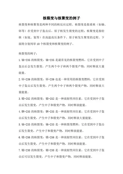 核裂变与核聚变的例子