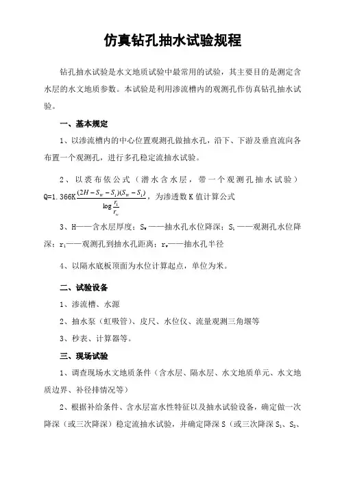 仿真钻孔抽水试验规程