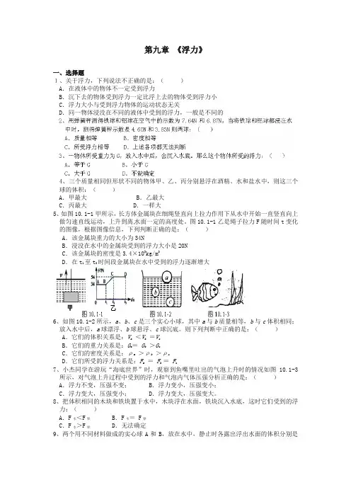 【精选】沪科版八年级物理全册 9 浮力单元综合测试题