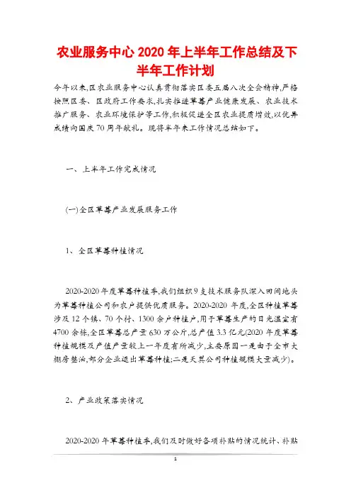 农业服务中心2020年上半年工作总结及下半年工作计划