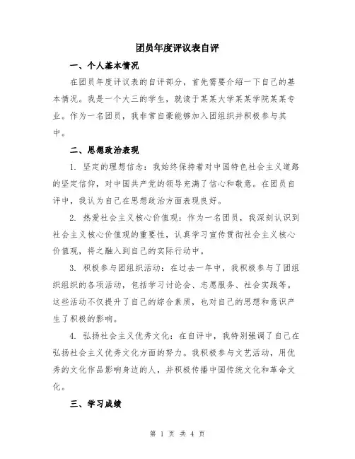 团员年度评议表自评