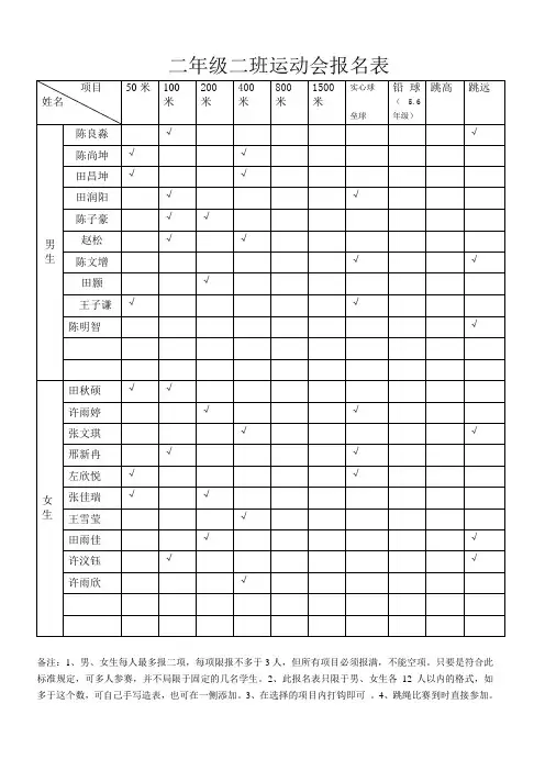 二二春季运动会报名表(1)