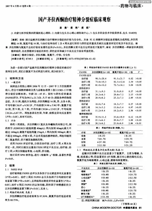 国产齐拉西酮治疗精神分裂症临床观察