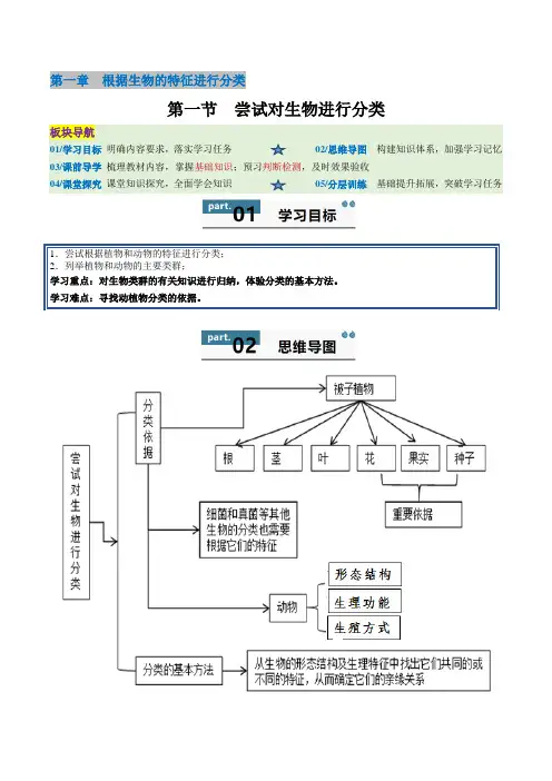 【2024版人教版生物七上同步练习】2.4.1 尝试对生物进行分类(解析版)
