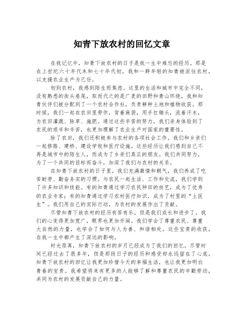 知青下放农村的回忆文章