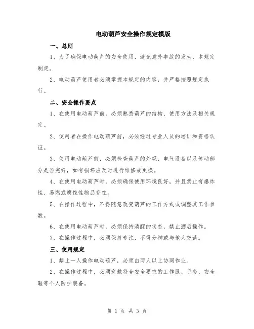 电动葫芦安全操作规定模版