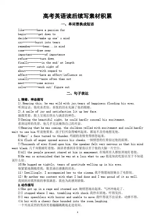 高中英语高考读后续写素材积累(共四个方面)