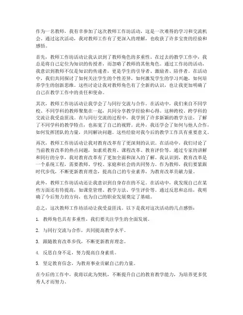 对教师工作坊活动的感想