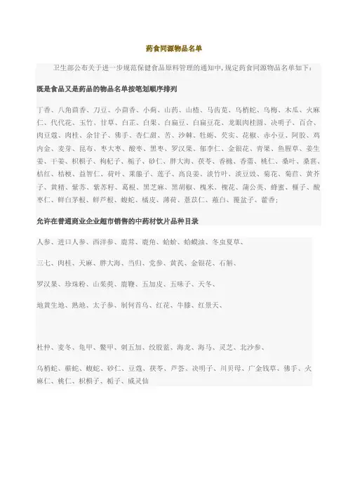 药食同源物品名单