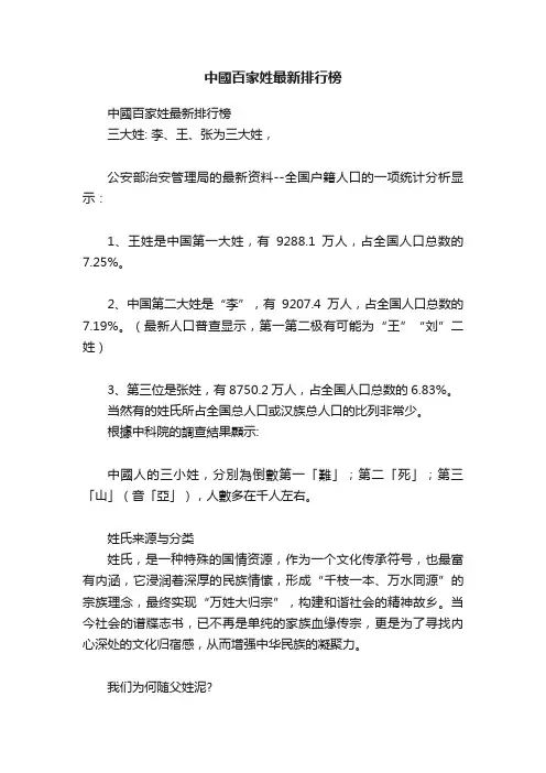 中國百家姓最新排行榜