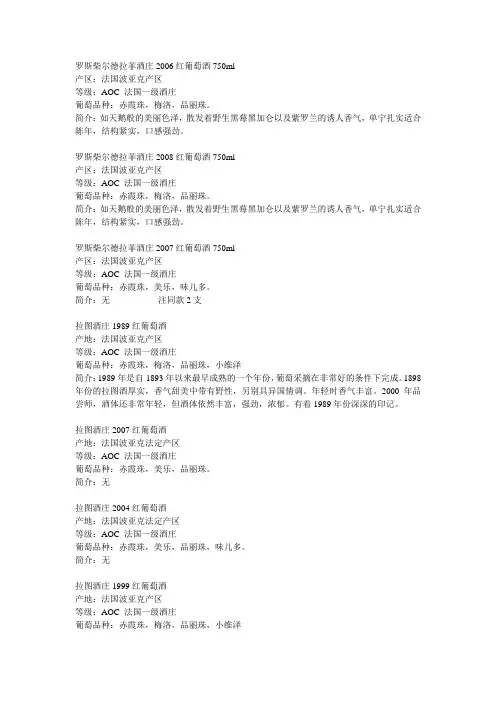 罗斯柴尔德拉菲酒庄2006红葡萄酒750ml