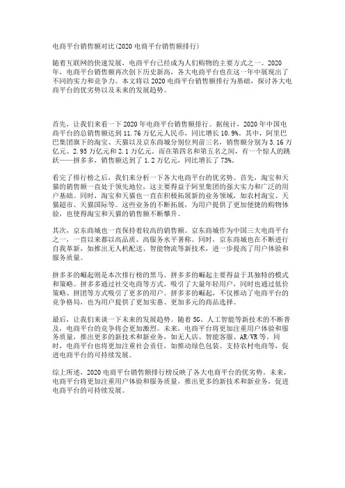 电商平台销售额对比(2020电商平台销售额排行)