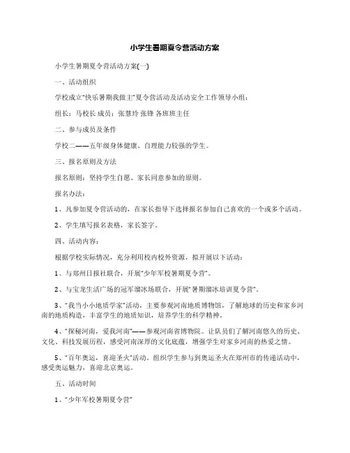 小学生暑期夏令营活动方案