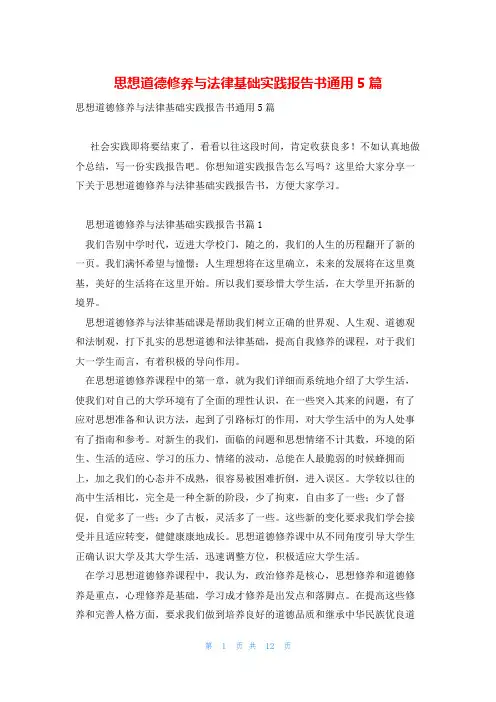 思想道德修养与法律基础实践报告书通用5篇