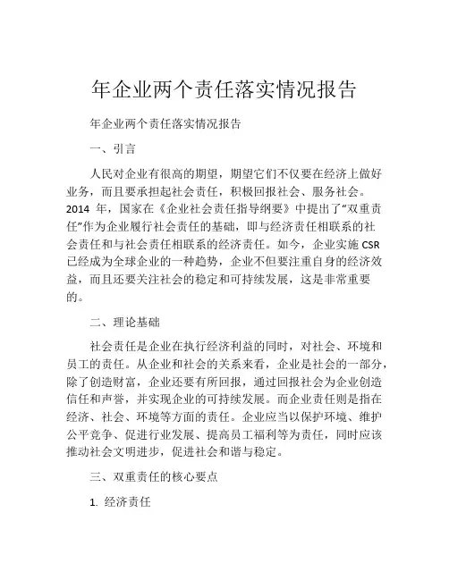 年企业两个责任落实情况报告