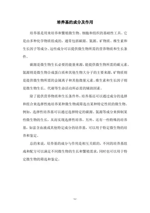 培养基的成分及作用