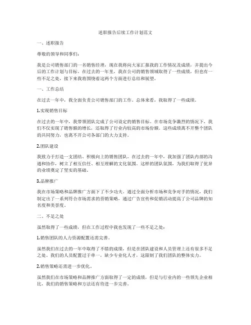 述职报告后续工作计划范文