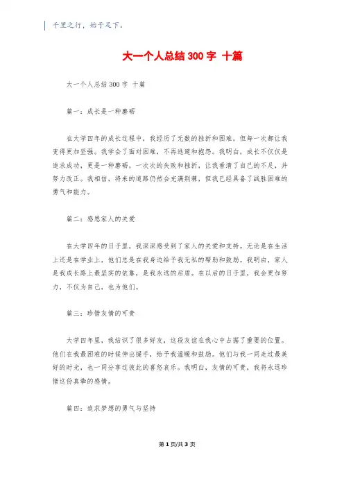 大一个人总结300字 十篇