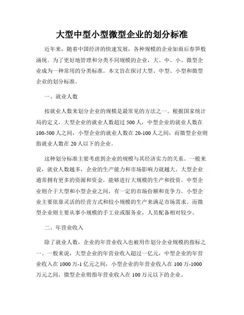 大型中型小型微型企业的划分标准