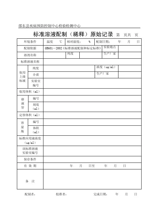 标准溶液配制原始记录