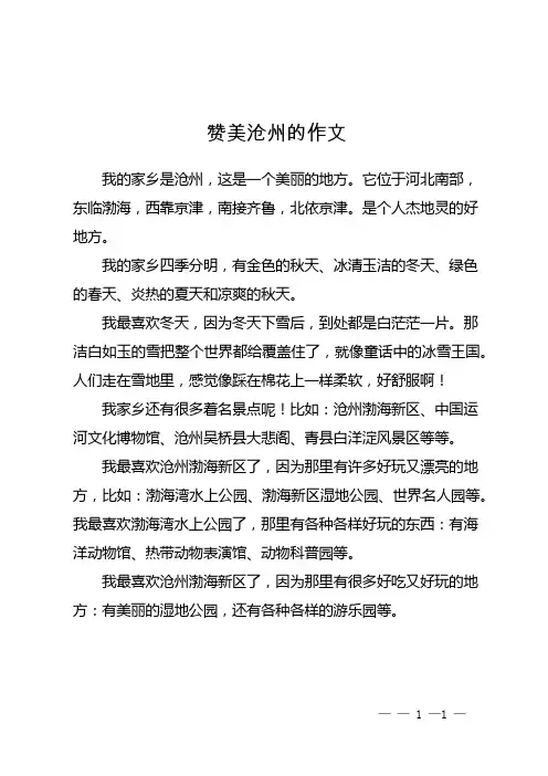 赞美沧州的作文