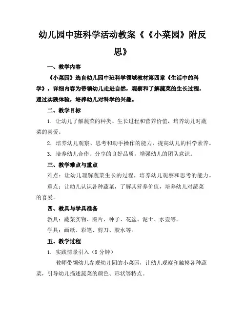 幼儿园中班科学活动教案《《小菜园》附反思》