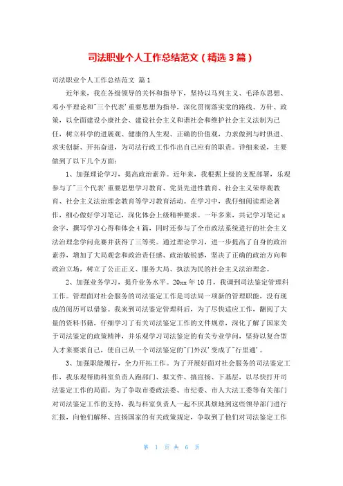 司法职业个人工作总结范文(精选3篇)