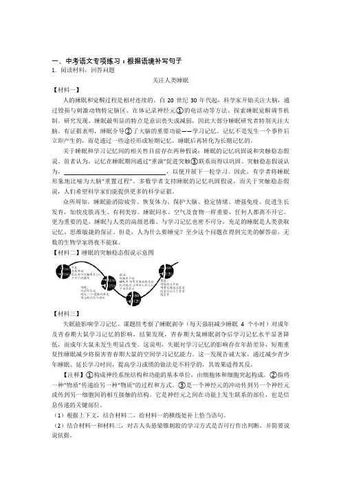 部编初中中考 语文根据语境补写句子练习及答案