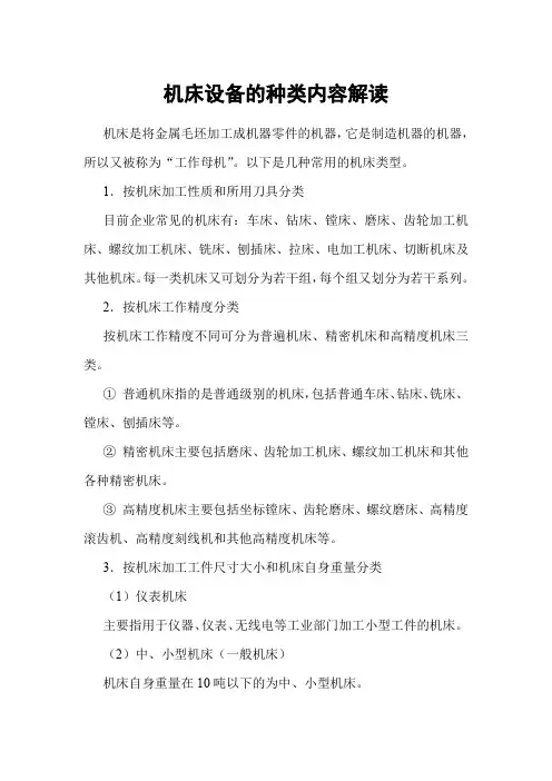 机床设备的种类内容解读